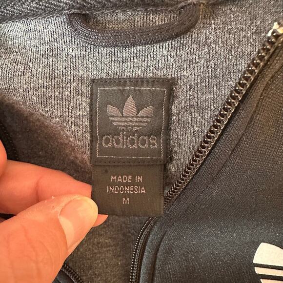 Adidas Y2K Zip Up Hooded Jacket Size M Striped Sleeves Trefoil Logo Black White - Picture 7 of 15